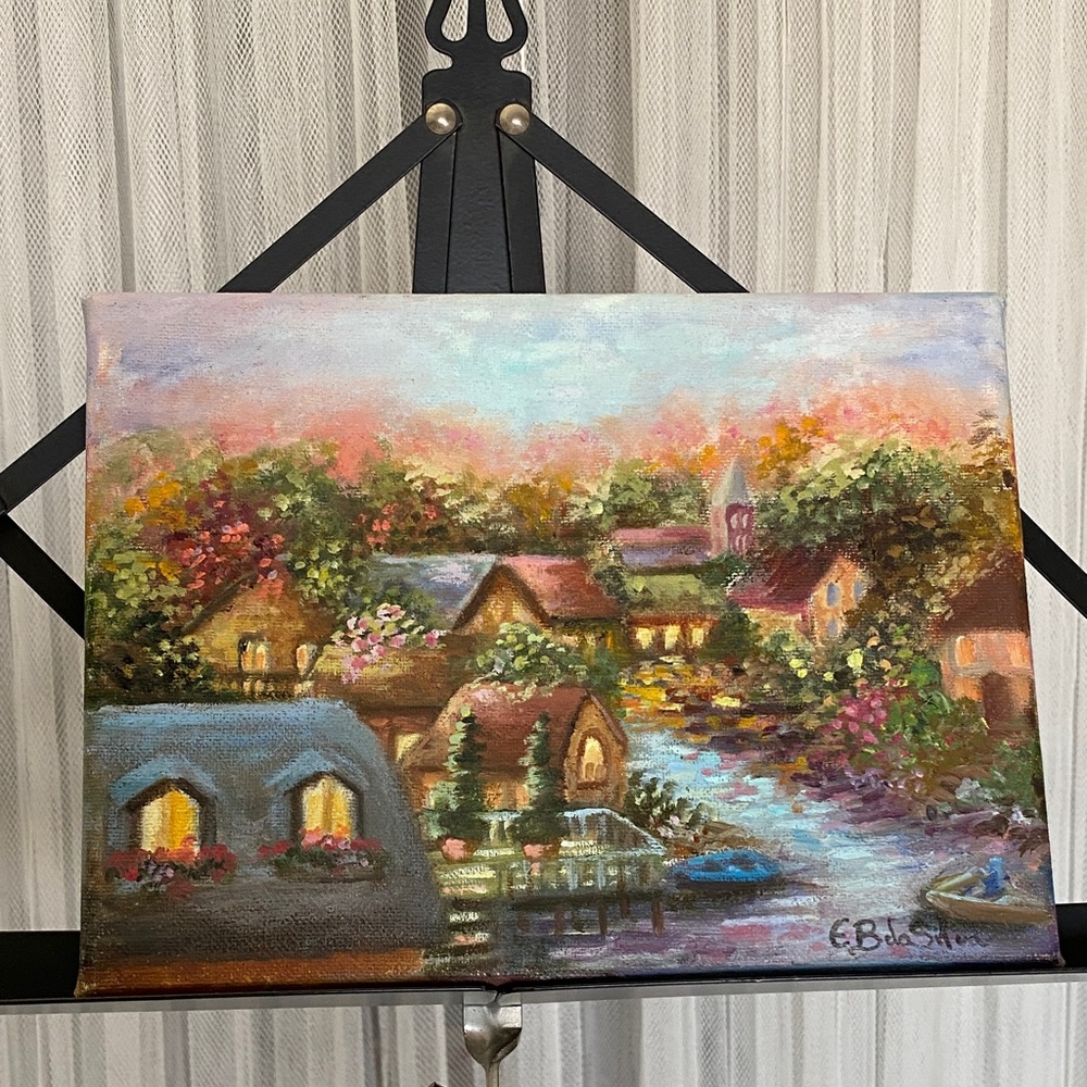 Charming Village Landscape Oil Painting by Emilia Bonté da Silva 6”X 8”